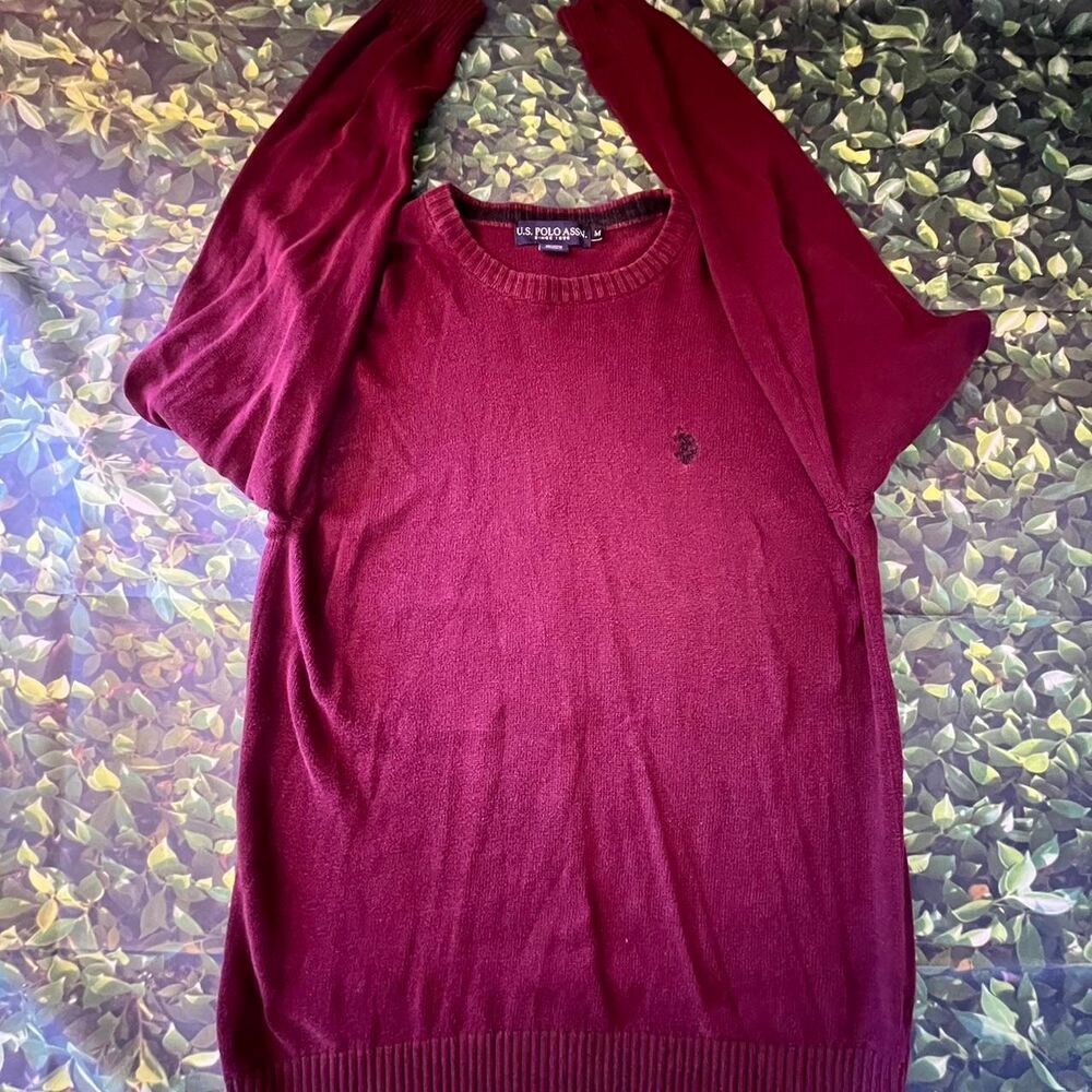 Us-polo-assn Men's Burgundy and Red Jumper